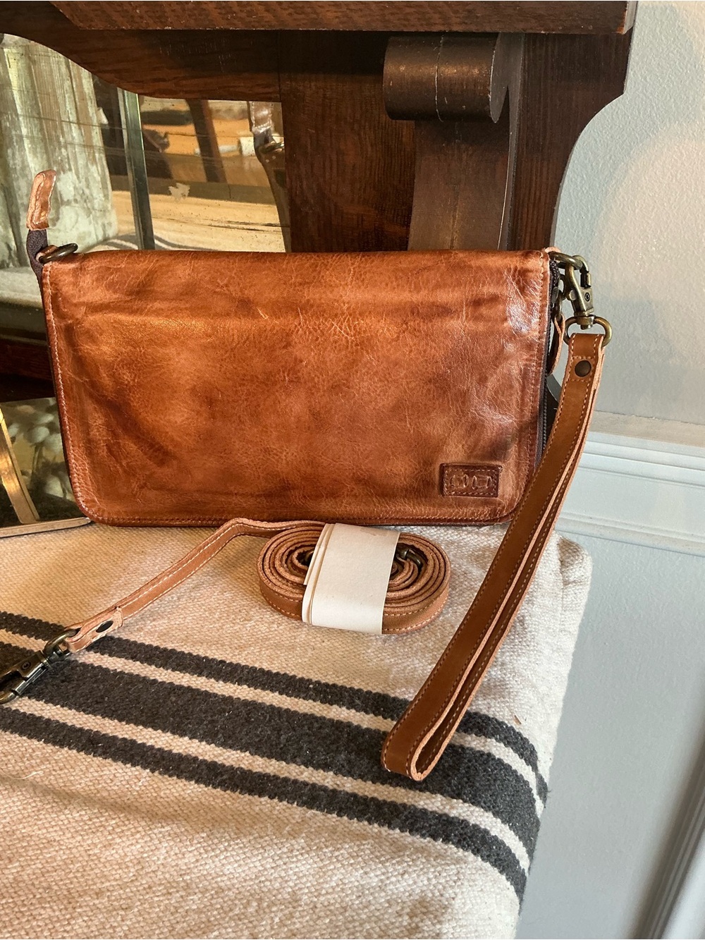 NWOT Bed Stu TEMPLETON II Tan Rustic Crossbody Wallet Wristlet Bag MSRP $185